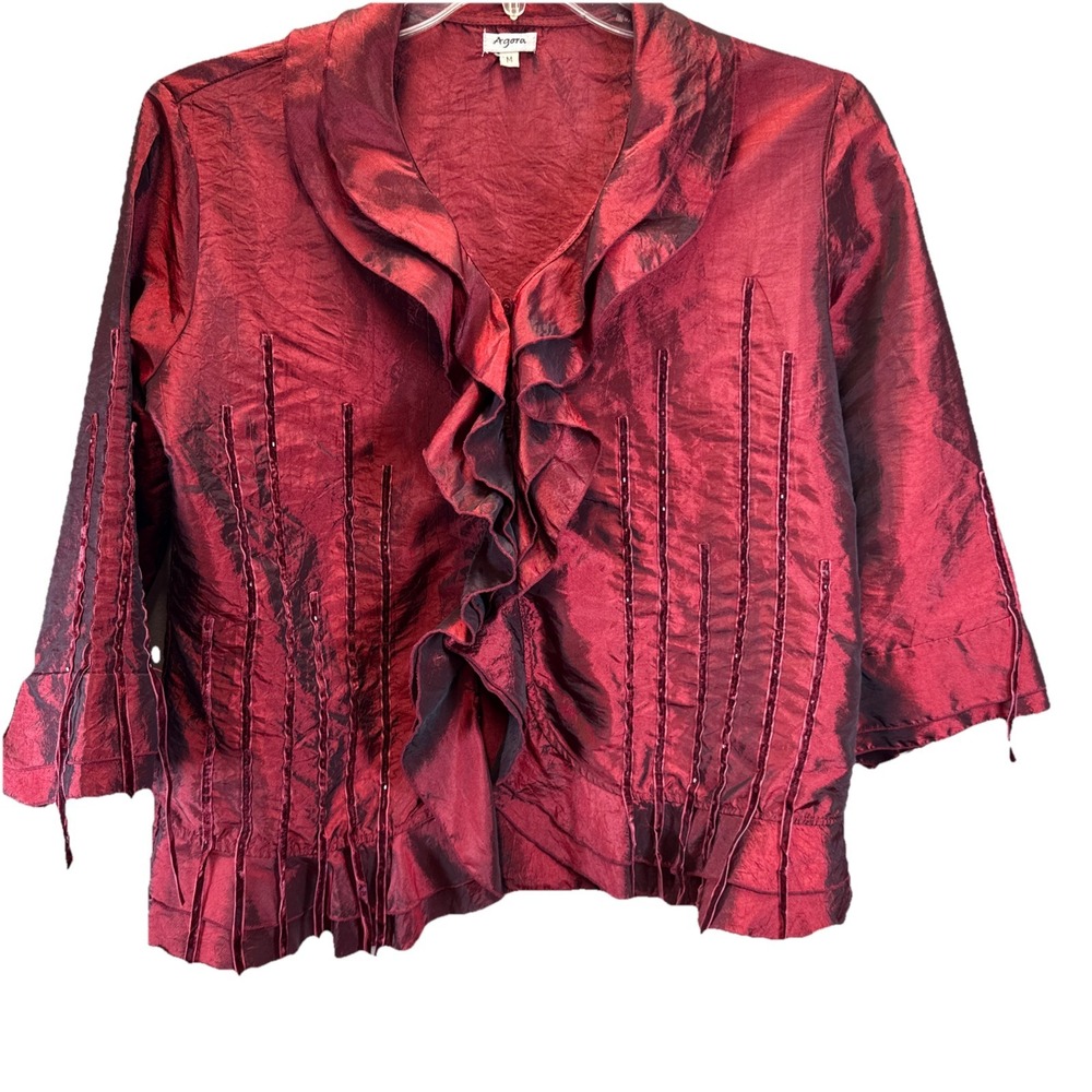 Agora Pleats Sequin Ruffles Button Down Blouse Jacket Sz M Steampunk Bust 40"
